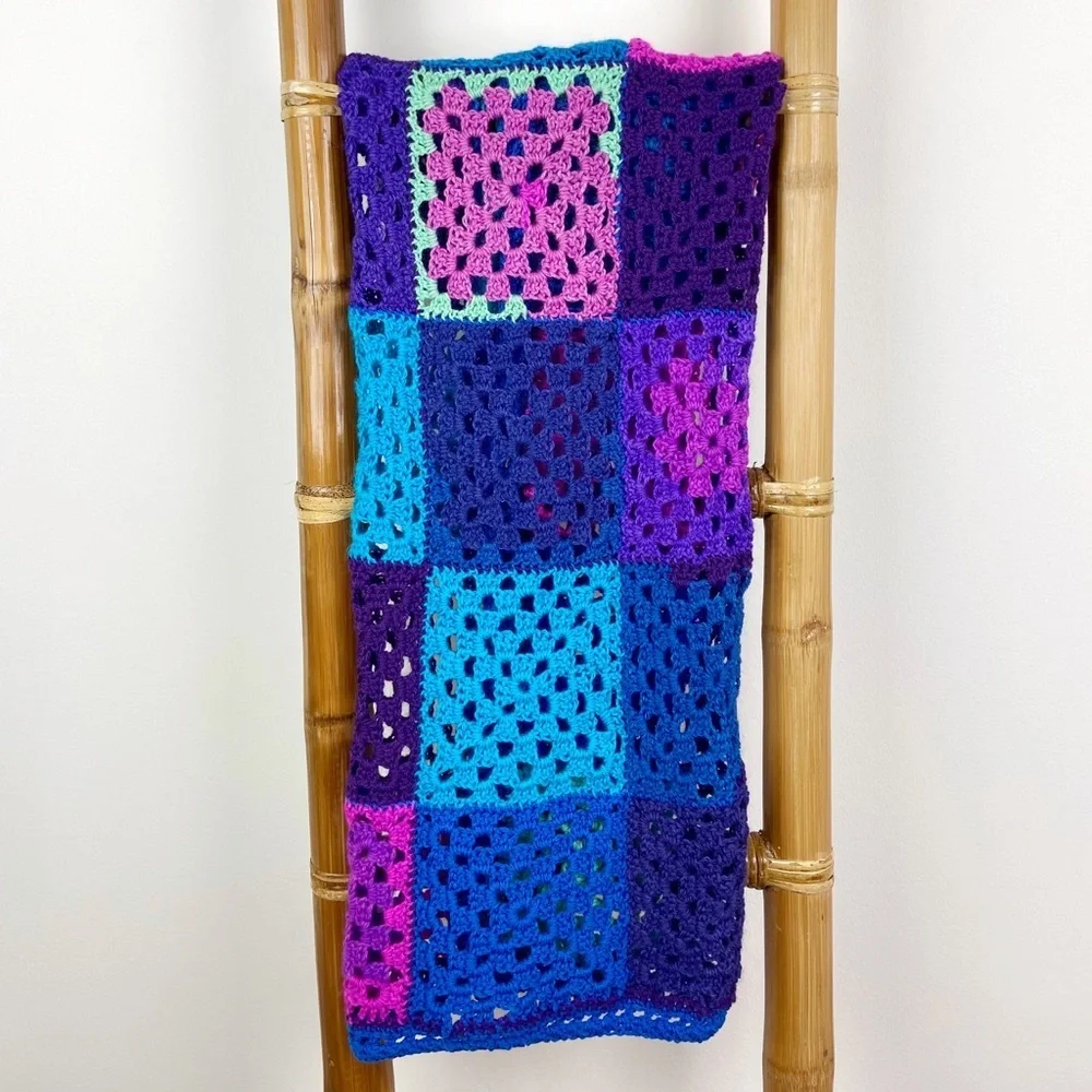 Granny Square Crochet Blue & Purple Afghan Throw Blanket